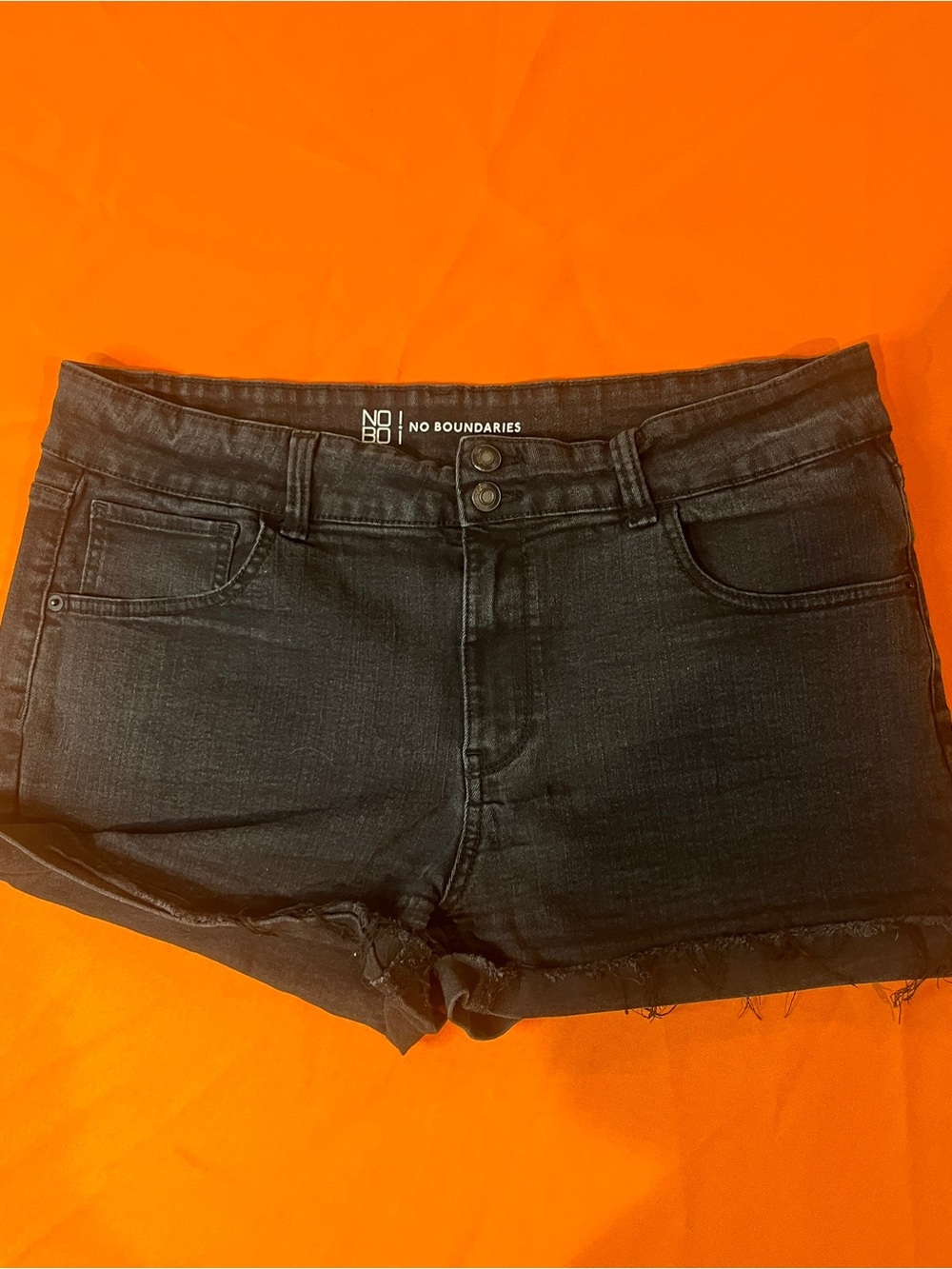No Boundaries Black Denim Cutoff Shorts with Double Button Waist